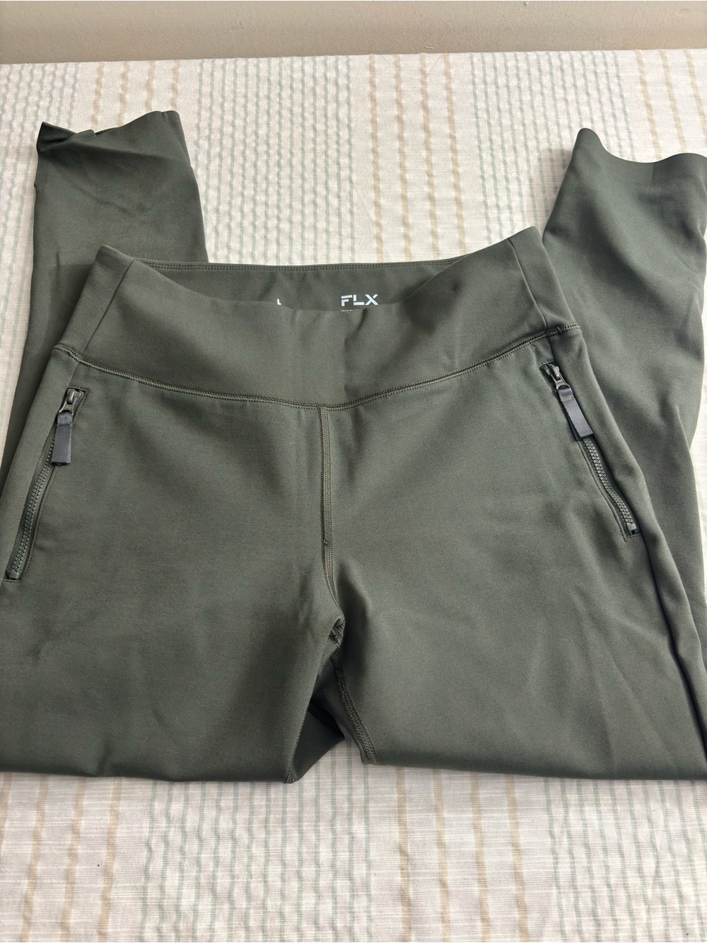 FLX Olive High-Rise Skinny Leggings with Zip Pockets